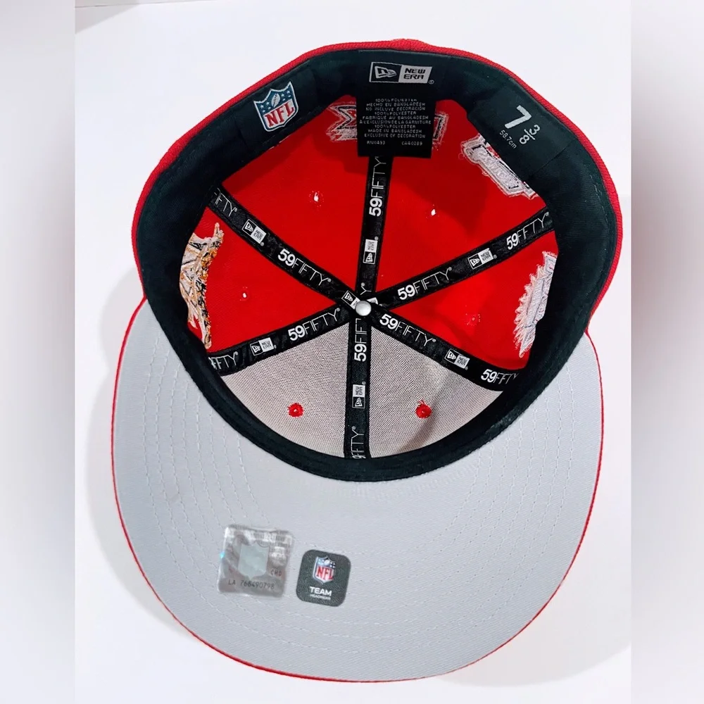 SF 49ERS RED Fitted Hat with Super Bowl Patches. Unisex. - Picture 6 of 6